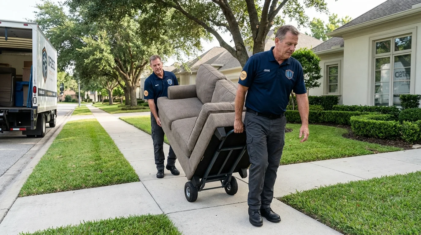 Local residential moving crew loading furniture in Iowa City, IA
