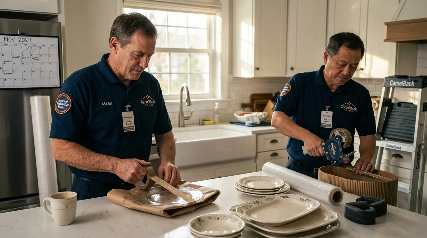 Professional crew packing kitchen dishware in Iowa City, IA